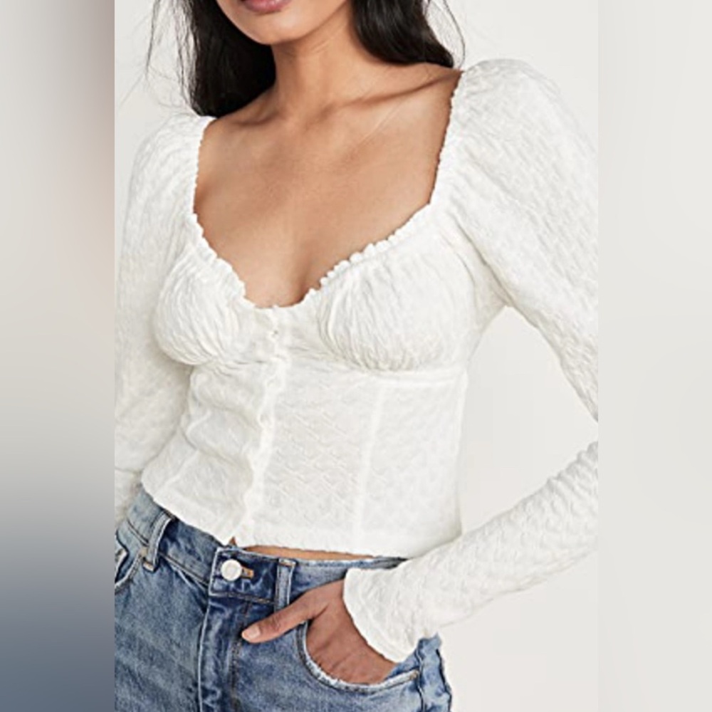 Free People White Textured Blouse